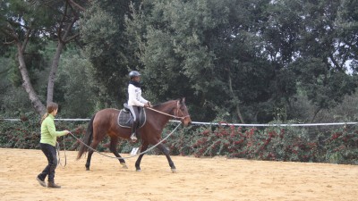 Cristina con Hiedra trabajando la rotación para dirigir al caballo